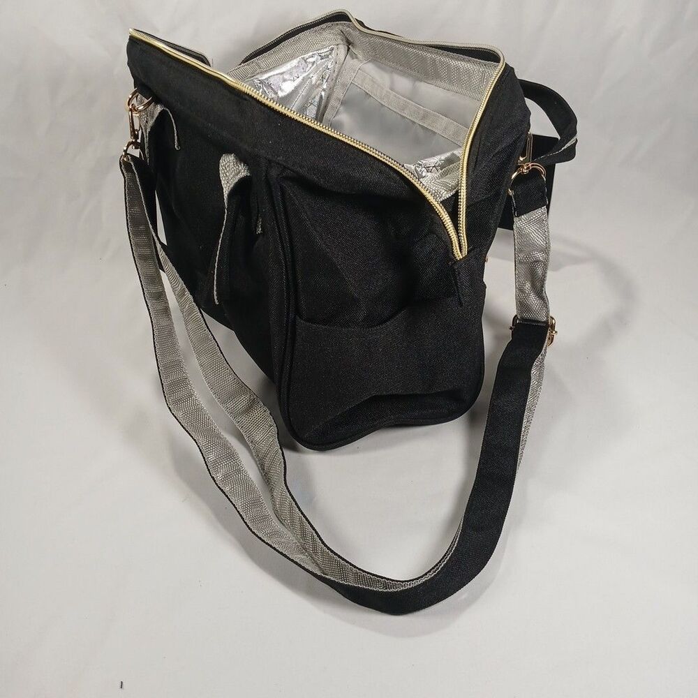 Tomill Insulated Cooler Lunchbox Tote Bag Black with Gold Zippers New Tags - Picture 5 of 7